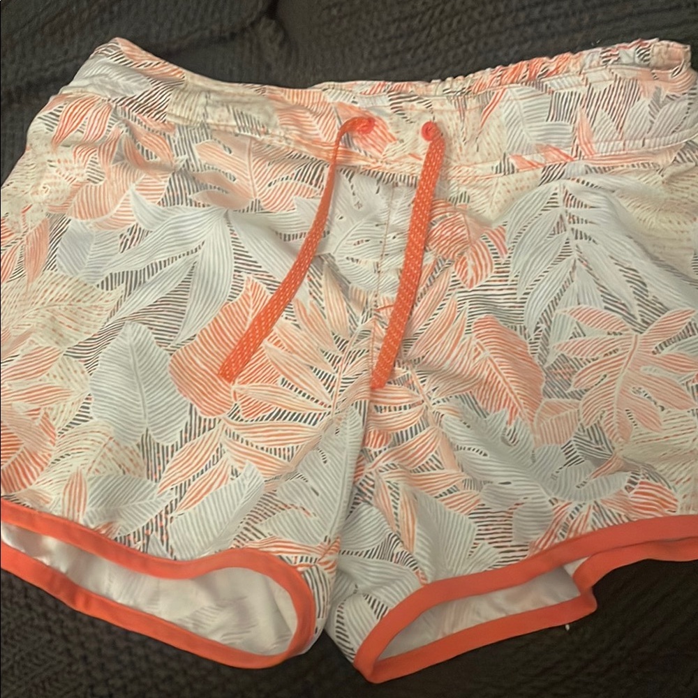 Athletic Orange and White Shorts with Elastic Waistband